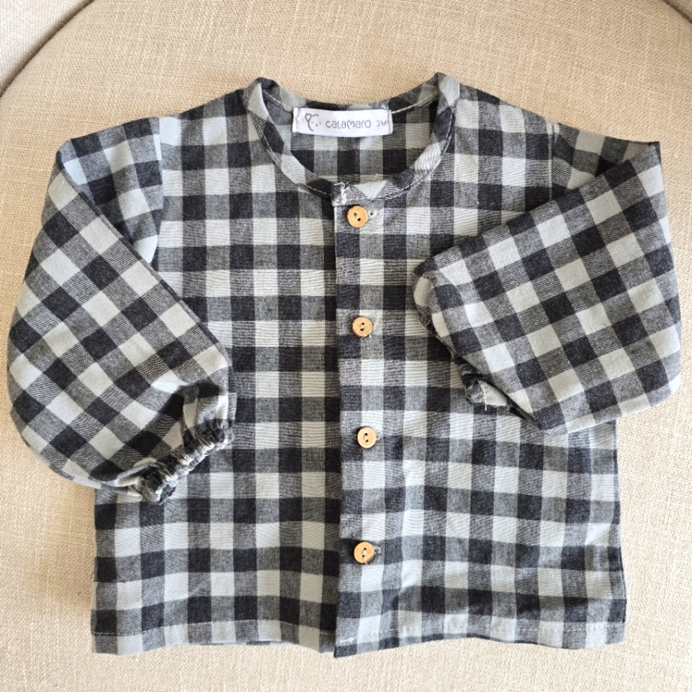 Calamaro Spanish Plaid Kids Shirt with Button Details,0-3m NWOT